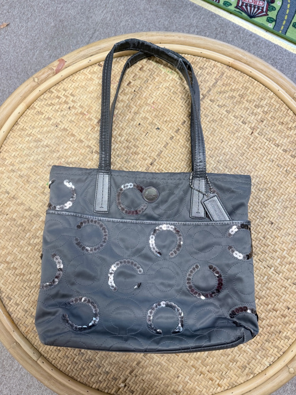 Coach Gray Sequin Circle Tote